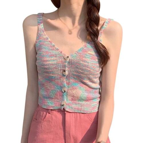 Tie-dyed Cropped Tank TopsFor Women Girls Knitted Sleeveless Tight Elastic Tee shirts Camis crop Top for Female