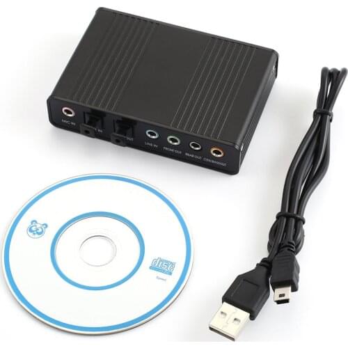 USB 6 Channel 5.1 / 7.1 Surround External Sound Card PC Laptop Desktop Tablet Audio Optical Adapter Card Stock Fiber SPDIF Black