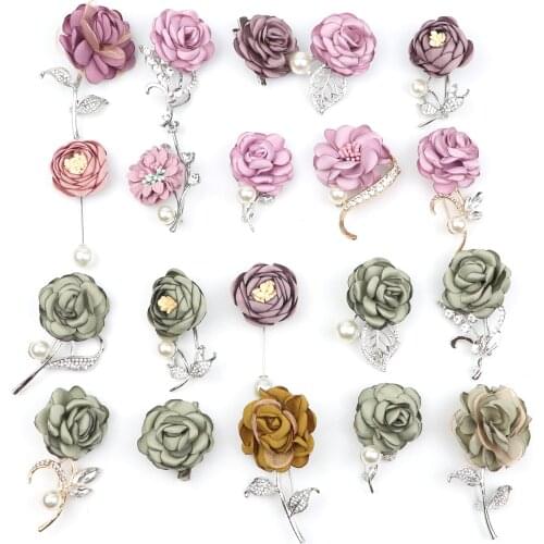 Vintage Rose Flower Brooches Purple Green Floral Brooch Women Men Jewelry Breast Pin Wedding Party Corsage Suit Accessory Gift