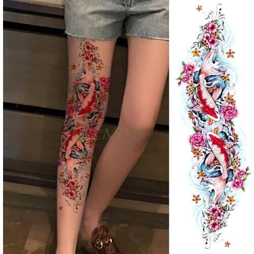 Waterproof Temporary Tattoo Sticker carp fish flower full arm fake tatto flash tatoo sleeve large size for girl men women lady