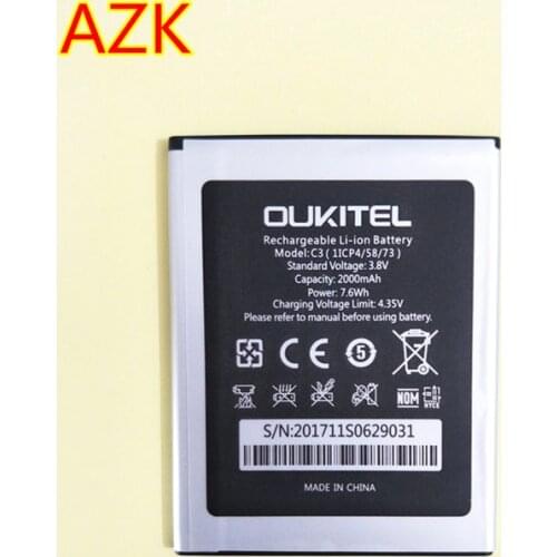 AZK High Quality New 2000mAh Oukitel C3 battery For Oukitel C3 phone Battery +tracking number