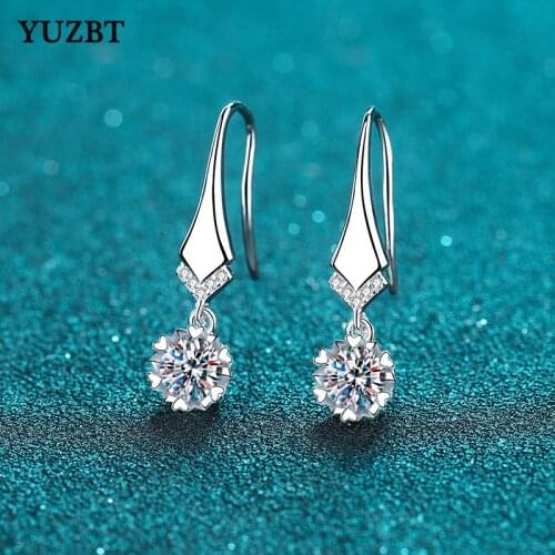 YUZBT 18K White Gold Plated Total 1ct Excellent Cut Gemstone V Dangle Earrings Diamond Test Past D Color Moissanite Earrings