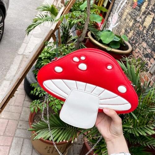 Women Girl Mushroom Shape PU Leather Handbag Chain Shoulder Messenger Crossbody Bag Satchel Tote Purse