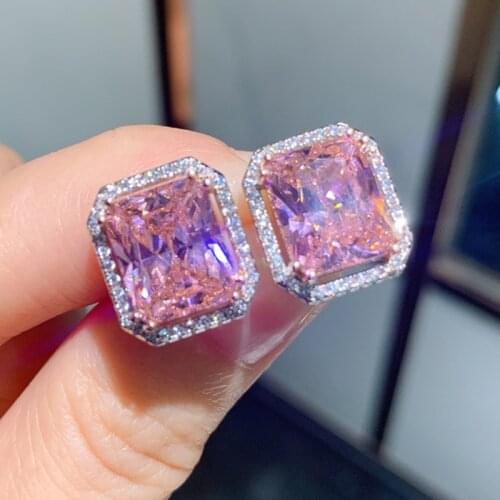 2021 Trendy Silver 925 Sterling Earrings For Princess Ear Bijou Sparkling Crystal Yellow Rectangle Earrings For Women Jewelry