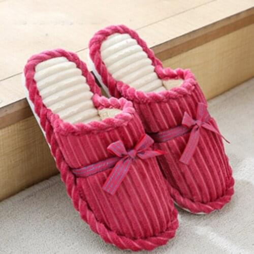 Winter Indoor Plus Size Slipper Couple Non Slip Striped Male Slippers Home Women Plush Warm Fashion Shoes