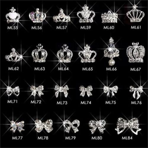 10pcs/Lot 3D Nail Art Jewelry Silver Gold Crown Shape Nail Jewelry Shining Crystal Rhinestones Nail Jewelry Accessories