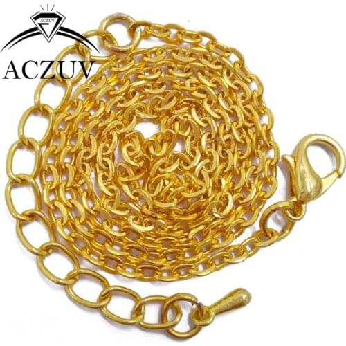 100pcs 20 to 80cm Gold Plated 2mm Flat Cable Metal Chain Necklaces Bracelets with Lobster Clasp Extender FCC004
