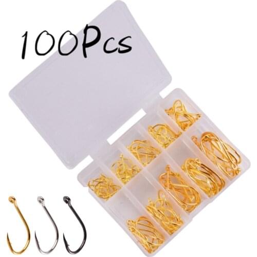 100pcs 3Colour Fishing Hooks Set Carbon Steel Single Circle Fishhook Fly Fishing Jip Barbed Carp Hooks Sea Tackle Accessories