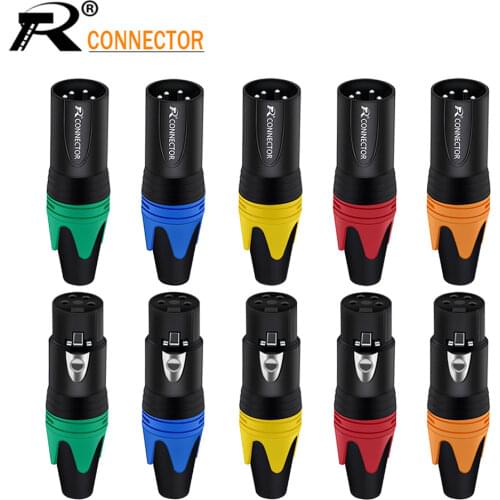 20pcs/10sets Copper 4pin speaker connector male and female microphone plug colour mic connector Nickle plating XLR connector