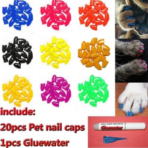 20pcs pet dog Nail protector Cat Nail Caps puppy Grooming Health Care Pet Grooming nail cover for dog cat with free gluewater