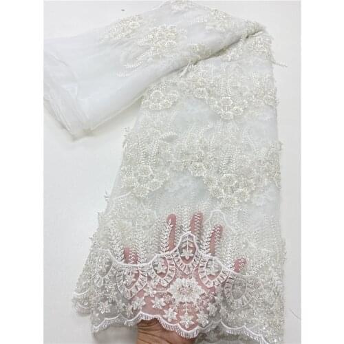 2021 African Lace Fabric For Sewing Clothes With Bead Lace Fabric Nigerian Groom Beaded Lace Fabric NI5134-2