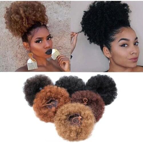 2021 Hot New Fashion Short Afro Puff Synthetic Hair Hairpiece For Women Drawstring Ponytail Kinky Curly Clip Hair Extensions