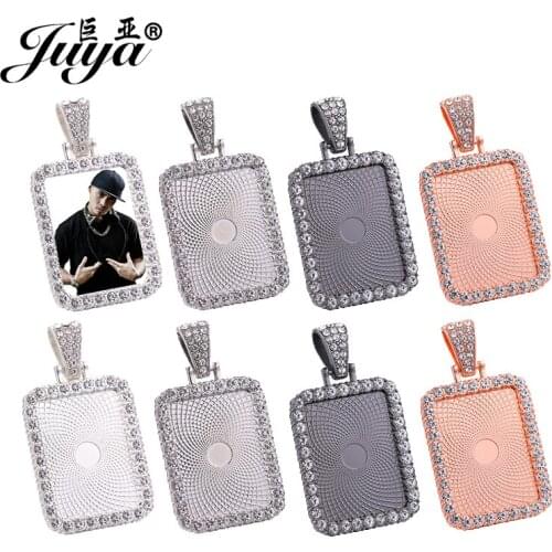 40PCS Rectangle Pendant Base Matched Cubic Zirconia 18X25mm Alloy Blank Tray For Necklaces Keychains DIY Jewelry Making Findings