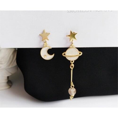Asymmetric RUANME A Pair Of Earrings Moon Earrings Women Contracted Stars Ball long Tassels Eardrop Jewelry Accessories
