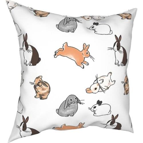 Bunnies Rabbit White Pillow Cover Home Decorative Animal Cushions Throw Pillow for Sofa Polyester Double-sided Printing Casual