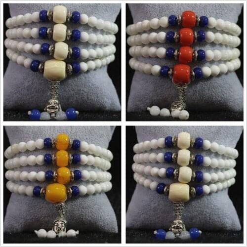 Buddha bultilayer natural white stone 6mm 108 round beads bracelets colorful resin beeswax lucky fashion Healthy 28inch B786