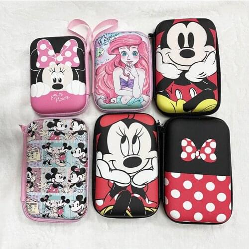 Cartoon mickey Zipper Headphone Case Portable Earbuds box PU Leather mobile power Bag Protective USB Cable Organizer Coin Purse