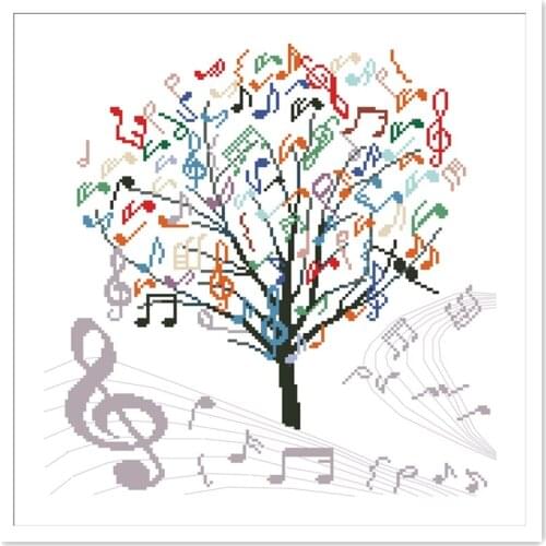 Tree singing cross stitch plant music 18ct 14ct 11ct white fabric cotton thread embroidery DIY handmade needlework
