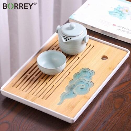 BORREY Wooden Chinese Tea Tray Drainage water storage Tea tabl kung fu tea Coffee Kettle Teapot Storage Cutlery Serving tray