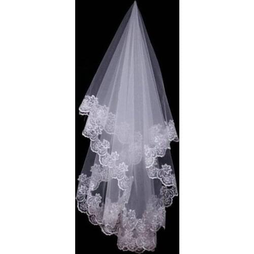 Hot Wedding Accessories Short Wedding Veil White Ivory One Layer Bridal Veil Appliques Lace Edge