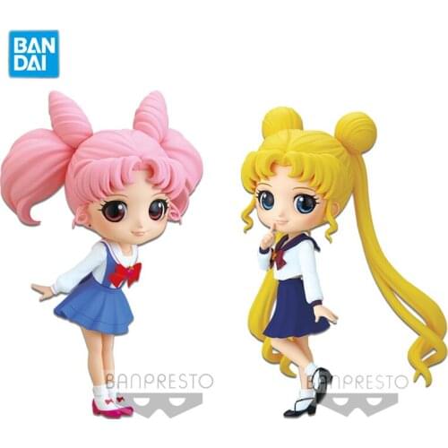 Bandai Qposket Cartoon Anime Sailor Moon Tsukino Usagi Chibiusa Sailor Mercury Uniforms Action Figure Kids Toys Collection Gifts