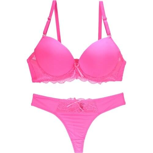 Pink Underwear Women Set Adjusted Straps Bra for Female Push Up Bra and Panty Set Sexy Thong Set A B C D E Cup