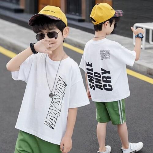 New White Spring Summer Kids Clothes Suit Baby Boys T-shirt+ Shorts 2pcs/Set Kids Teenage Top Sport Childrens Day Gift Formal