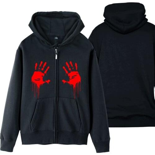 Walking Dead Zombie Bloody Hand Man Boy Coat Full Zip Hoodie Fleece Hooded Jacket Autumn Winter Couple Clothes ZIIART