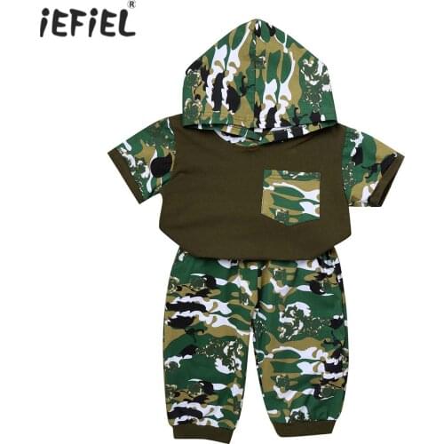 Summer Kids Boys Clothes Set Camouflage Short Sleeves Hooded Top Cropped Pants 2Pcs Tracksuit Sport Suit Children Clothing Sets