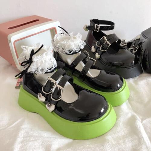 Sweet leather shoes female Mary Jane thick-soled increase Japanese lolita shoes 2021 summer thin jk shoes green