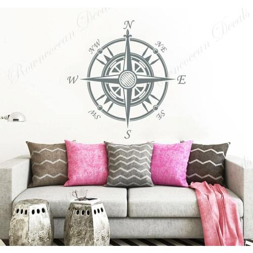 Ocean Compass Nautical Home Decor Wall Sticker Wind Rose Retro Style Vinyl Interior Decoration Living Room Bedroom Decals S020