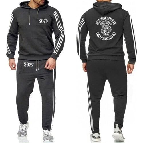 SOA Sons of anarchy the child Skull Printed Fashion Hoodies Men Casual Fleece Sweatshirt Pants Suit 2Pcs W