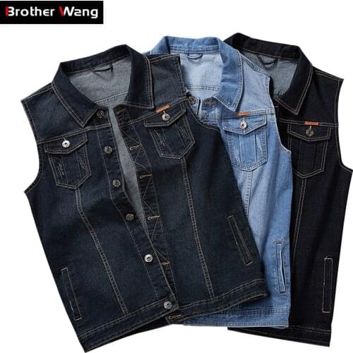 3 Color 2020 New Mens Denim Vest Classic Style Casual Slim Fit Denim Jacket Male Blue Black Brand Clothes Plus Size 5XL 6XL 7XL