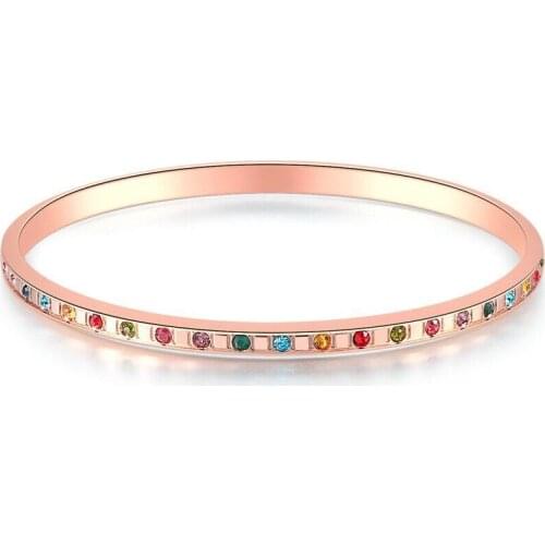 MxGxFam Multcolor Crystals Bangle Bracelet Jewelry For Women 70 mm Rose Gold Color AAA+ No Skin Allergy Nickel Free