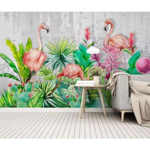 Tropical Flamingo Wall Mural Nordic Flower Wallpaper HD Printed Photo Wall Paper Home Improvement Plant Leaves Wallpaper