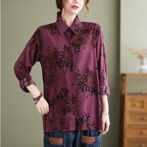 2021 New Arrival Thin Long Sleeve Loose Autumn Blouse Shirts Print Flolal Vintage Women Spring Blosue All-match Casual Blouse