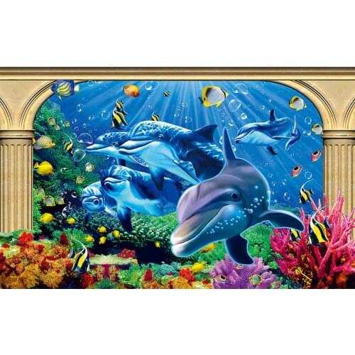 Wallpapr 3d stereoscopic Ocean dolphin papel parede mural wallpaper 3d mural wallpaper