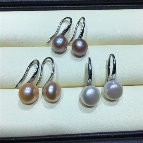 Wholesale 100pairs/lot Hot Cheap 8-9mm Big Real Freshwater Pearl Earrings Silver Plated Drop Earrings Nice Party Wedding Gift