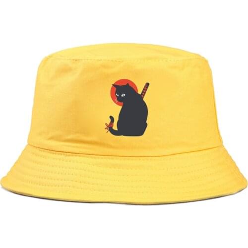 Funny Cat Print Bucket Hat men Cotton Fishing Hunting Cap Outdoor Beach Fisherman Panama Womens Bucket Hat