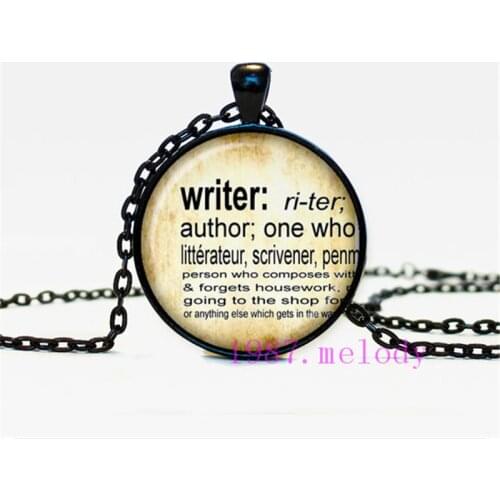 Writer Creative Vintage Photo Cabochon Glass Chain Necklace,Charm Women Pendants Fashion Jewelry Gifts