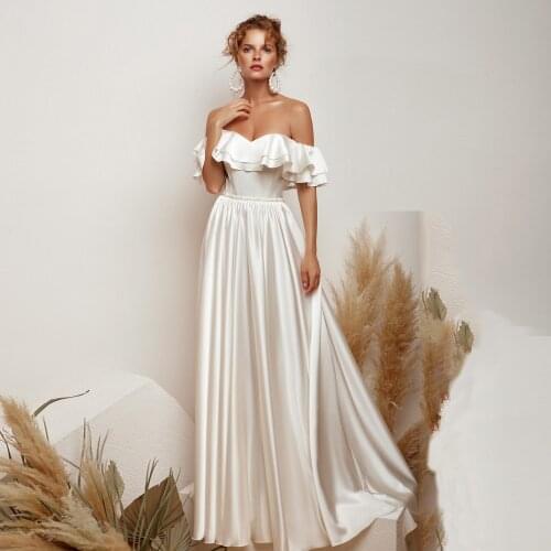 A Line Off The Shoulder Bridal Gowns Ruffles Sweetheart Beading Sashes Back Lace Vestido De Noiva Simple Wedding Dress