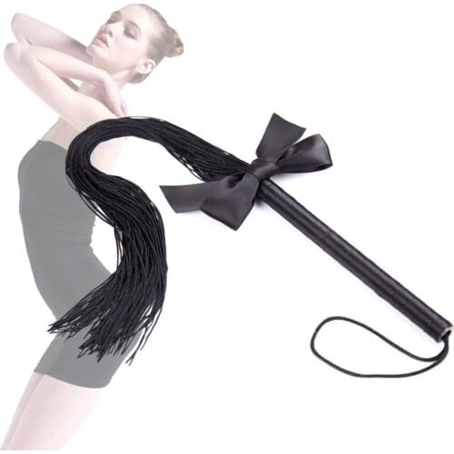 New Tease Spanking Silk Whip With Handle Black Fetish Tassel Rope Paddle Adult Games Body Flogging Bdsm Slave Flirting Sex Toys