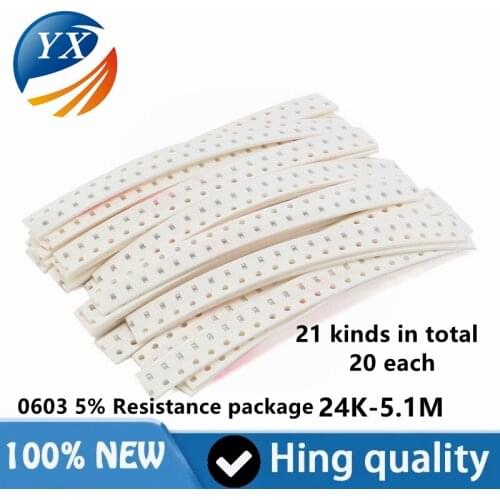 Component package 0603 SMD resistor package 240K-5.1M 5% A total of 21 kinds of 20 each