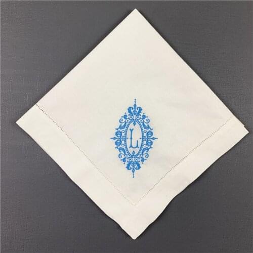 Napkins Monogrammed Dinner White linen Hemstitch Table Napkins 20"x20"Ladder Embroidered Initial L Tea Napkins