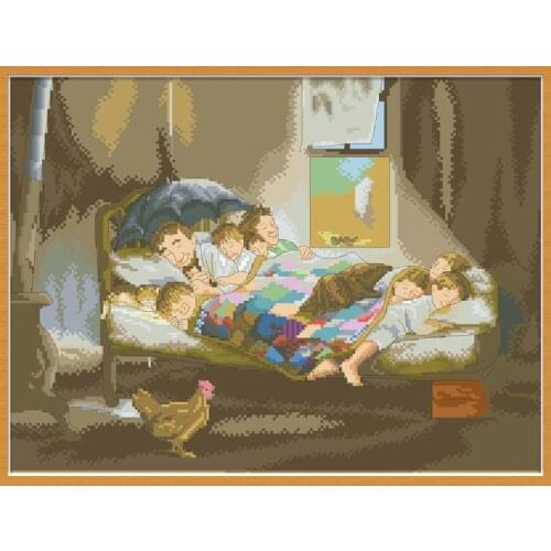 Family Counted Cross Stitch Patterns Kits Printed Fabric Embroidery Sets 11CT 14CT Diy Needlework Craft Home Decoration Painting