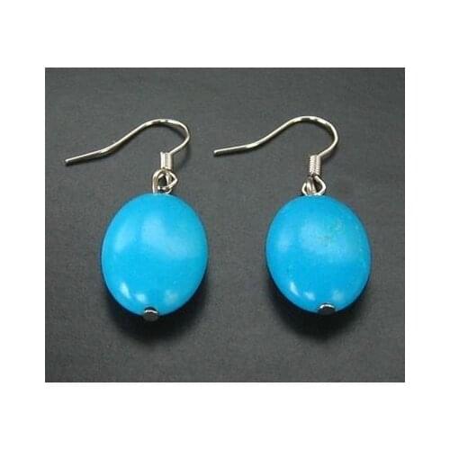 New Favorite Pearl Store Beautiful Gemstone Jewelry 20mm Blue Turquoise Earrings S925 Silver Dangle Earring Charming Lady Gift