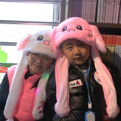 Led Plush Moving Rabbit Ears Hat Hand Pinching Bunny Ears Jumping Cap Kids adults Sweet Cute Airbag Cap Easter Gift lin5023