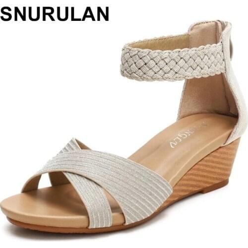 SNURULAN Summer New Fashion Casual Ladies Sandals College Office Leisure Woven Roman Comfort Wedges Outdoor Walking Women Sandal