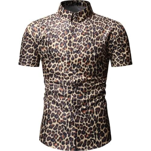 Stylish Leopard Print Shirt Men 2020 Summer Short Sleeve Sexy Mens Dress Shirts Slim Fit Nightclub Social Shirt Male Chemise 3XL