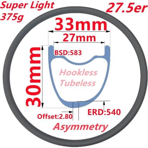 Super Light 27.5ER/650B MTB Carbon Rims Hookless Wheel Rim Mountain Bicycle Disc Carbon Rim Brake Asymmetric Carbon Rim